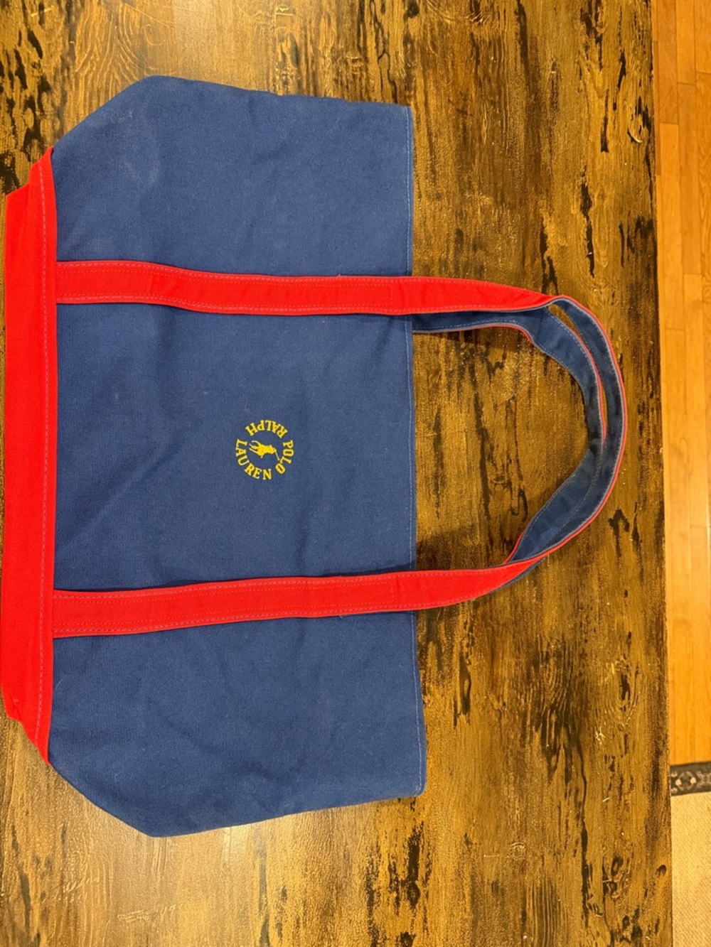 Ralph Lauren Navy Canvas Tote with Red Trim Vintage